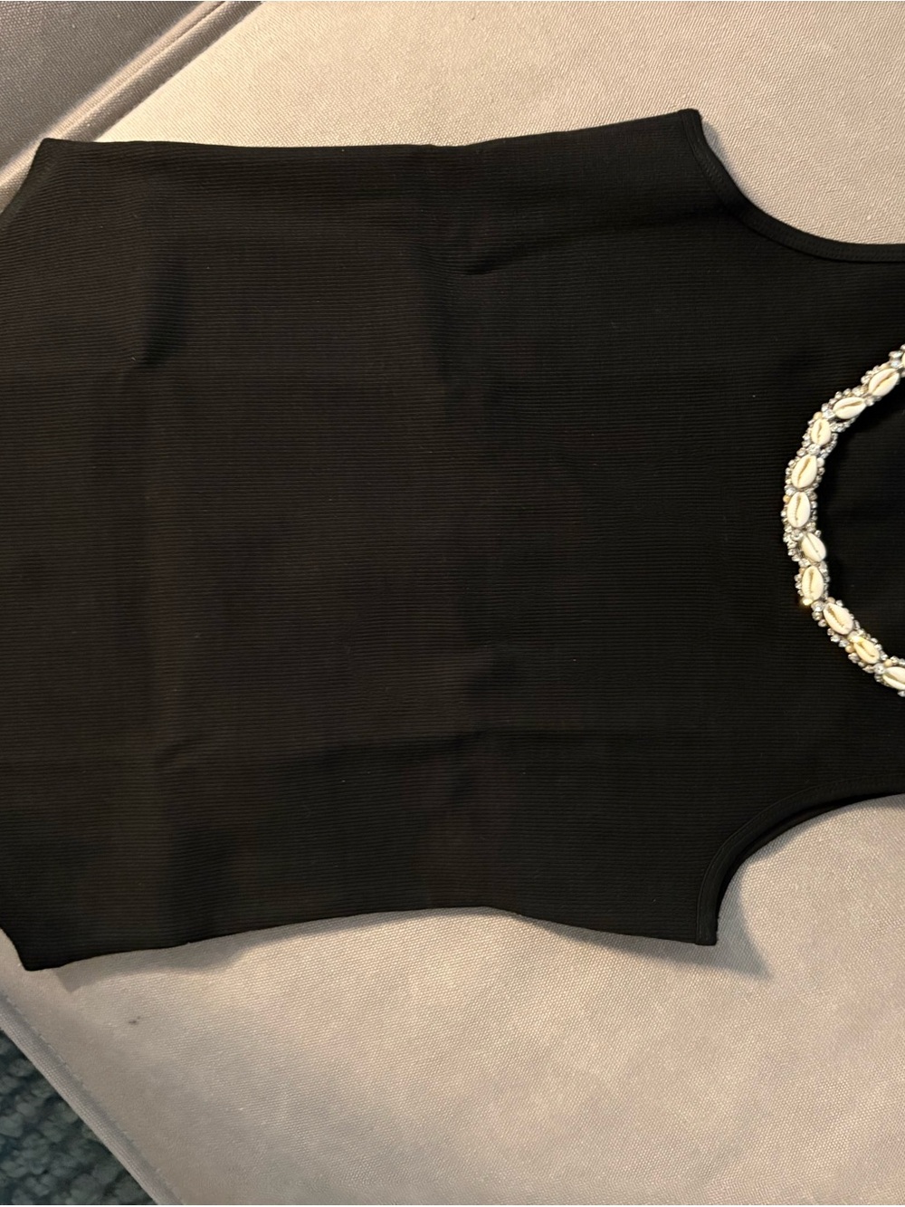 Zimmermann Black Ribbed Sleeveless Tank with Embellished Neckline